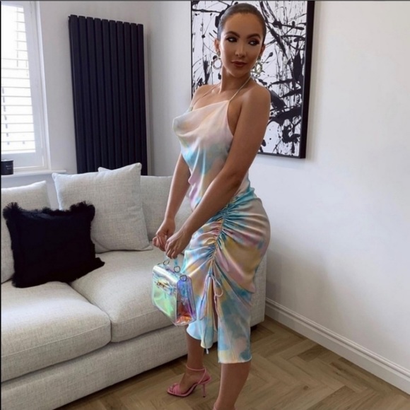 ZARA Tie Dye Satin Slip Midi Dress Size Small - Picture 16 of 16